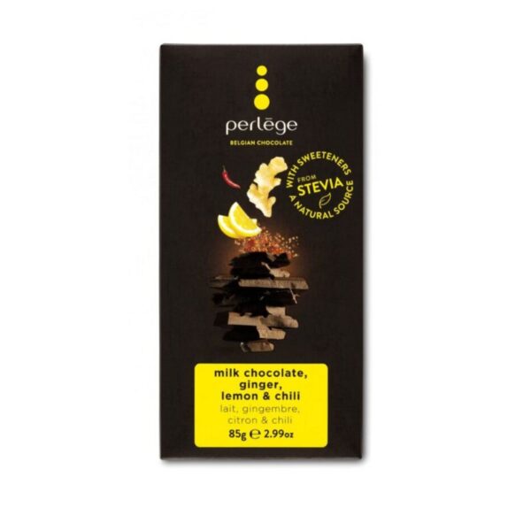 Perlège No-Sugar-Added 57.5% Milk Chocolate Bar with Ginger, Lemon & Chili 85gr